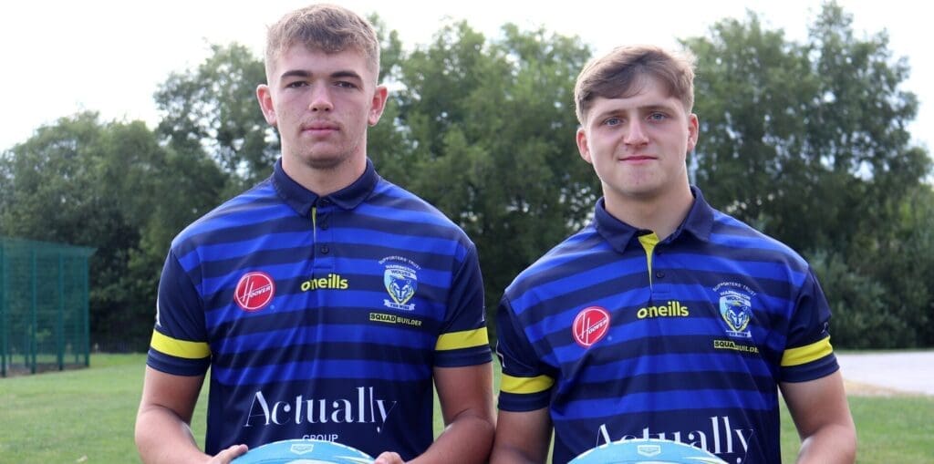 Two rugby players who are part of the Priestley and Warrington Wolves academy