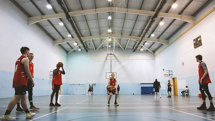 Basketball being played in the Sports Centre.