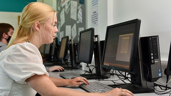 Student working in Lewis Carroll Centre on the Priestley College campus.