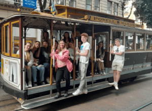 Image of students on a cable car in San Fransisco